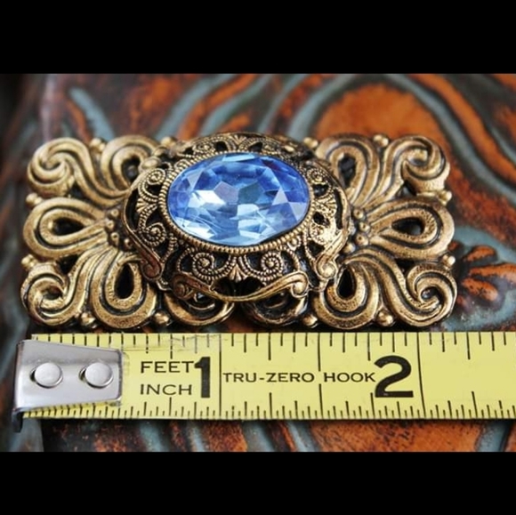 Vintage Sky Blue Art Nouveau Glass Bar Brooch Pin - Picture 4 of 5
